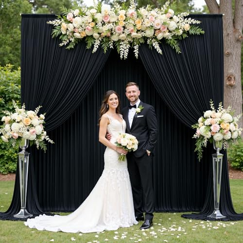 10ft×12ft Black Backdrop Curtain for Wedding Parties, 2 Panels Wrinkle Free Polyester Photo Backdrop Drapes Back Drop Cloth for Birthday Photography Background - color: Black, size: W5' x H12'(2 panels)