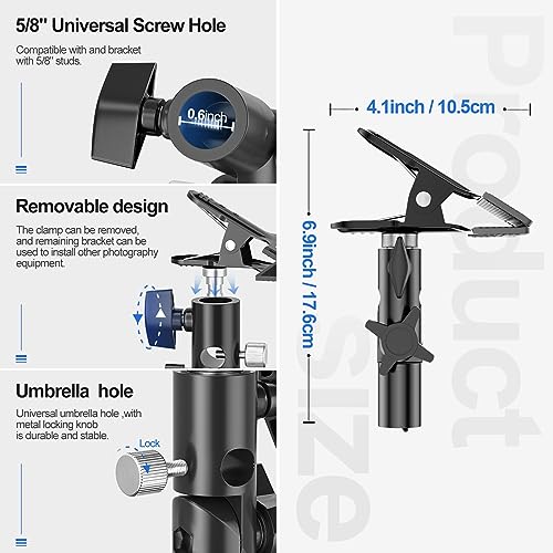 EMART Photography Reflector Holder, Photo Video Studio 5/8" Heavy Duty Metal Clamp Attachment, Light Stand Clip Mount with Umbrella Hole for Backdrop, Diffuser, Lighting - size: 1 Pack