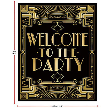 Roaring 20s Gatsby Harlem Nights Welcome to Party Poster Mugshot Photo Booth Props Sign 16x12inch A3 - color: Welcome to the Party