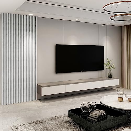 Art3d 8-Pack 96 x 6in. WPC Acoustic Slat Wall Panel for Modern Interior Decor, TV Background, Living Room, Matte White - color: Matte White, size: 96*6