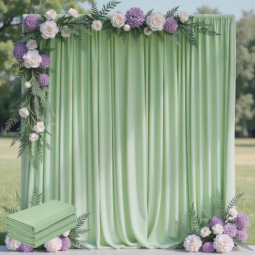 Wokceer Sage Green Backdrop Curtain for Wedding Parties 3 Pack 10x10FT Wedding Curtains Photo Backdrop Drapes Polyester for Photoshoot Baby Shower Birthday Party Background 6 Panels 5x10FT - color: Sage Green, size: (3 Pack)10FTx10FT