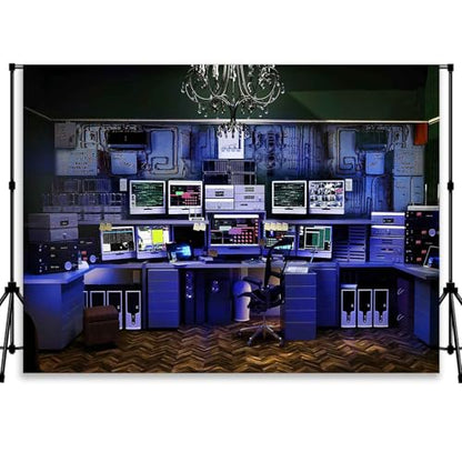 7x5ft Office Backdrop Retro Computer Photo Backdrop Hacker Room Background for Monitoring Room Decorations Photo Booth Props Supplies YUNBDJ557