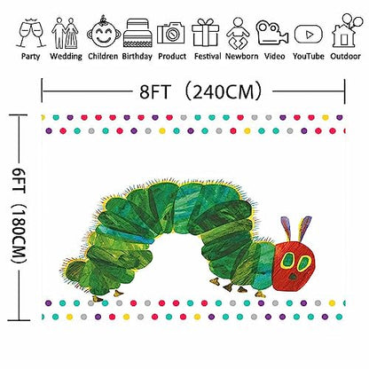 Caterpillar Theme Party Backdrop for Photography, 8x6FT, Rainbow Color Insect Cartoon Kids Boy Girl Cake Table Banner Background, Photo Booth Studio Props BJMYLU422 - size: Vinyl-8x6ft
