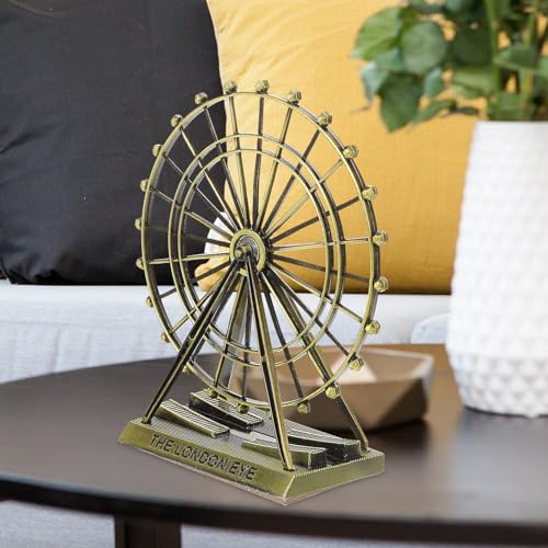 Veemoon Small Metal Ferris Wheel Decor, Table Ferris Wheel Model London Eye Ornament Retro Landmark Building Collection Bronze Iron Art Sculpture for Bar Restaurant Cabinet Entryway Photo Prop, 5.9 Ih