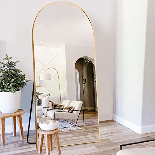 NeuType Arched Full Length Mirror, 71"x32", Large Full Body Mirror with Wood Frame, Shatter Protection, Wall-Mounted Mirrors for Living Room or Dressing Room-Gold(Wood Arched - color: Gold (Wood Arched), size: 71"L x 32"W