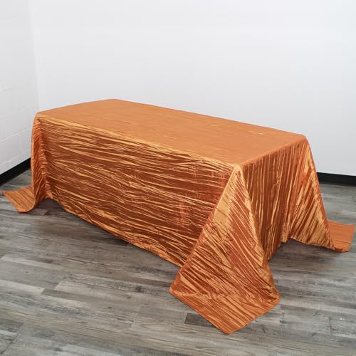 YOUR CHAIR COVERS - 90 x 132 inch Rectangular Crinkle Taffeta Tablecloth - Burnt Orange, Rectangle Table Linens for 6 ft Rectangular Tables, Wedding Crushed Table Cloth - color: Burnt Orange, size: 132" x 90" (Rectangular)