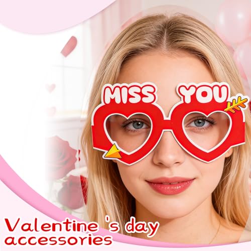 Valentine's Day Paper Glasses Eyewear - 6Pcs Pink Red Heart I Love You Eyeglasses Photo Props, Romantic Party Favors Eyewear for Couples, Galentine's & Date Night - color: Pink Red