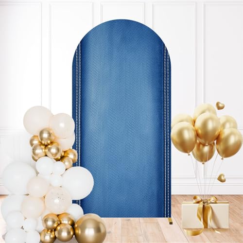 6.6FT Wedding Arch Backdrop Cover Jeans Texture Denim Portrait Photobooth Blue Denim Fabric Vertical Spandex Fitted Round Top Backdrop Stand Cover for Ceremony Banquet Birthday Party Decoration - color: Color2, size: 6.6ft X 3.3ft