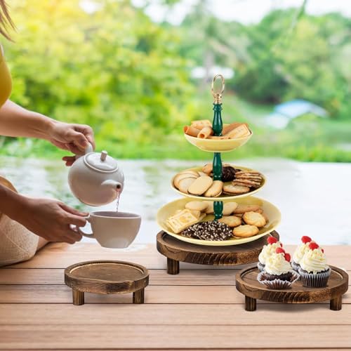 3PCS Wooden Risers for Display Wood Cake Stand for Party Round Food Risers for Buffet Wooden Holder Rustic Riser for Decor Tiered Tray Decor Home Kitchen(Rustic, 3 PCS (8”, 6”, 5”)) - color: Rustic, size: 3 PCS (8”, 6”, 5”)