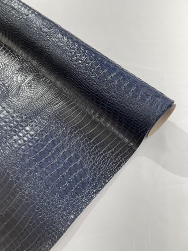54” Wide Gator Two Tone Fake Leather Upholstery, 3-D Crocodile Skin Texture Faux Leather PVC Vinyl Fabric Sold by The Yard. (Navy Blue) - color: Navy Blue