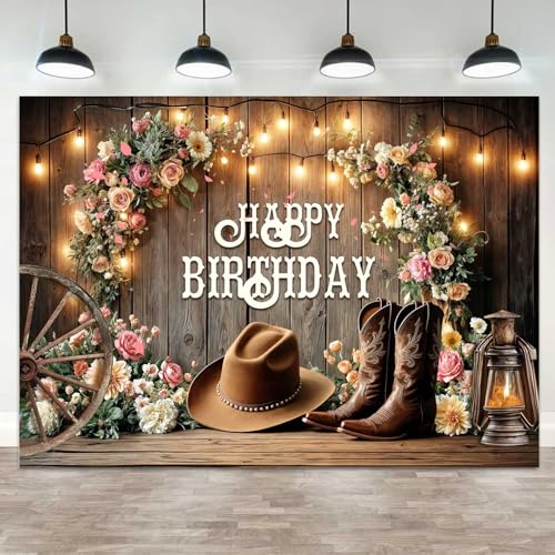 Western Backdrop Cowboy Birthday Party Background Decorations, Wild West Rodeo Cowboy Rustic Wood Barn Western Birthday Party Supplies Banner for Photoshoot, 5X3FT - color: Brown, size: 5X3FT