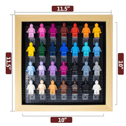 Figurine Display Case 10x10 Natural Shadow Box for Miniature Figures 10x10 Natural Wood Shadow Box with Black Base to Display Up to 28 Block Figures - color: Natural With Black Backing, size: 10x10