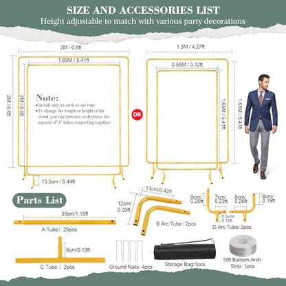 WellSign 6.6FTx6.6FT Wedding Balloon Arch Backdrop Stand, Gold Square Rectangular Metal Background Arch Frame for Garden Flower Arch, Birthday, Baby Shower Parties Decoration