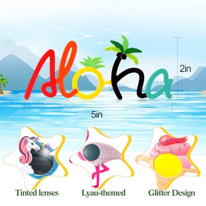 Relaxweex 13 Pcs Luau Photo Booth Props Hawaiian Party Decorations, 12 Pairs Beach Themed Funny Summer Glasses, 1 PC Summer Photo Frame, Tropical Party Supplies Favors (Beach Frame) - style: Beach Frame