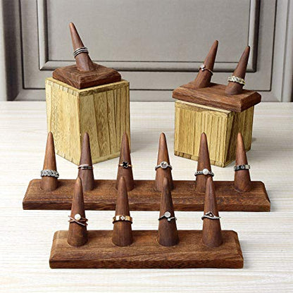 MOOCA 4 Pcs Set Finger Ring Stand Jewelry Display Holder Showcase Display Stands 11 x 2 1/4 x 2 3/4 in, Brown Color - color: Brown, 4 Pcs 6 Ring