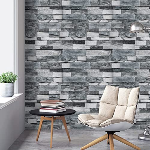 Timeet Brick Wallpaper Peel and Stick Wallpaper Vintage Brick Wallpaper 17.7”X 196.85” Faux Textured Wallpaper Stone Look Self Adhesive Removable Wall Paper Easy to Install - color: Vintage Grey, size: 17.7" x 197"