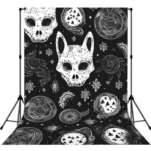 Skull Cat Moon Gothic Backdrop Background for Photography 5x7ft Photobooth Professional Photo Backdrop Curtains Video Photography Studio Photo Backgrounds Banner Booth Background Screen Parties - color: Skull Cat Moon Gothic