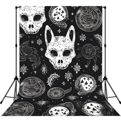 Skull Cat Moon Gothic Backdrop Background for Photography 5x7ft Photobooth Professional Photo Backdrop Curtains Video Photography Studio Photo Backgrounds Banner Booth Background Screen Parties - color: Skull Cat Moon Gothic