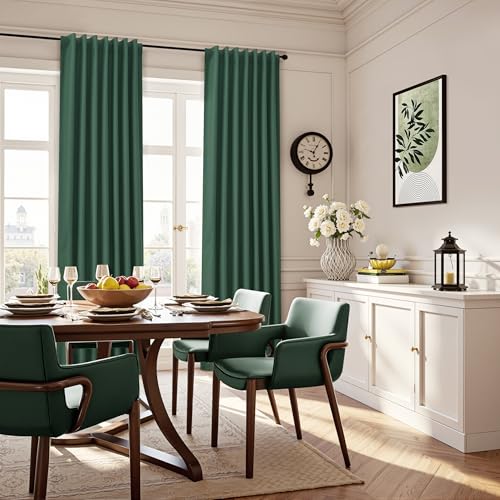 Green Linen 100% Blackout Curtains 120 Inches Long 2 Panels Set Modern Room Darkening Black Out Thermal Insulated Noise Cancelling Patio Door Bedroom Dining Room Back Tab Hook Belt 52x120 10Ft - color: Green, size: 52"W x 120"L (Pack of 2)
