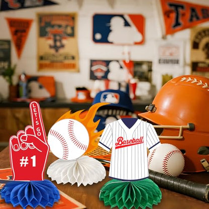 kockuu 12 Pcs Baseball Centerpieces for Party Table Decorations, Double-sided Baseball Honeycomb for Birthday Sports Theme Decor Supplies Favors - style: Baseball