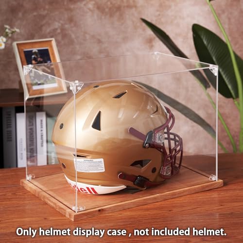 LITY Football Helmet Display Case, Full Size Acrylic Showcase with Solid Wood Base, UV and Dust Protection, Collectibles Box for Sports Memorabilia, for Sports Collectors - size: 1 Pack Football Helmet