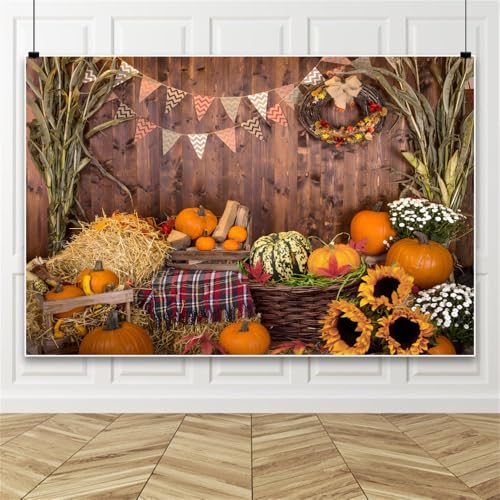 Fall Backdrop Pumpkin Leaves Flower Harvest Barn Rustic Wood Board Autumn Photography Banner Thanksgiving Baby Shower Decoration Photo Studio Props 9 * 6ft - color: Brown, size: 9x6ft