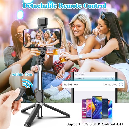 Portable 41 Inch Selfie Stick Phone Tripod with Wireless Remote Extendable Tripod Stand 360 Rotation Compatible with iPhone 17 16 15 14 13 12 11 pro Xs Max Xr X Plus, Android Samsung Smartphone - style: Black & With Light