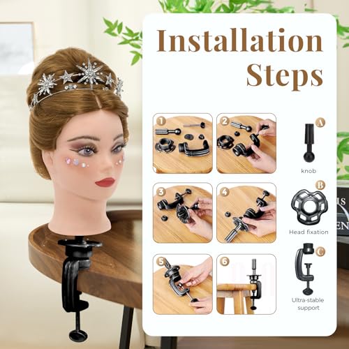 Mannequin Head 80% Human Hair with Tripod Stand,28 Inch Make up Cosmetology Manikin Practice Doll Head,Braiding Hairdressing Head with Table Clamp + DIY Hair Styling Set - color: Blonde#27