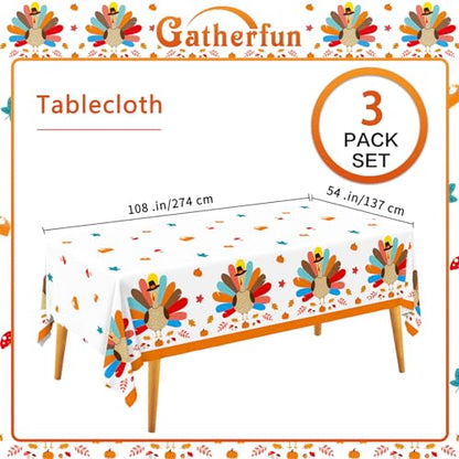Gatherfun Turkey Thanksgiving Party Supplies - 3 Pack Disposable Plastic Tablecloth, 54”x108” Table Cover Ideal for Autumn and Thanksgiving Party Decorations - style: thanksgiving