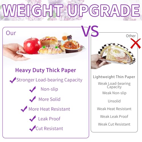 50 Pcs Lilac Oval Paper Plates Large 10" x 12" Purple Floral Plates Disposable Heavy Duty Dinner Serving Platters for Spring Summer Purple Party Supplies Baby Shower Wedding Flower Party Decorations - style: 50Pcs Lilac Oval Plates