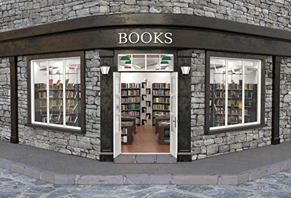 Haoyiyi 5x3ft Books Store Backdrop Bright School Library Bookshelf Bookstore Stone Wall Background for Photography Teaching Online Class Decoration Student Adult Artistic Portrait Photo Studio Prop