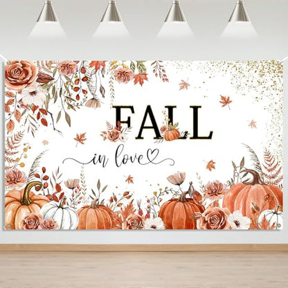 Mocsicka Fall in Love Backdrop Pumpkin Bridal Shower Background Boho Autumn Bridal Shower Party Decorations Banner Photo Studio Props