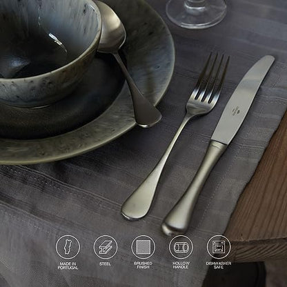 Costa Nova 5-Piece Silverware Service for 1 - Antigo Collection, Brushed Finish | Stainless Steel Cutlery | Dishwasher Safe Flatware | Restaurant Quality Dinnerware