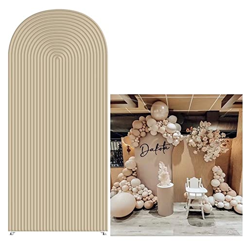 HUAYI Light Tan Ripples Pattern Arch Backdrop Cover for Birthday Party Wedding Baby Shower Decorations Chiara Backdrops Arched Wall Frame Stands Covers Props GP-454 3ft * 5ft - color: GP-454-Arch Cover, size: W3ft by H5ft (90cm by 150cm)