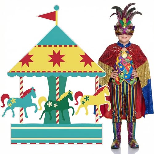 Colingmill Carnival Circus Party Decoration 3ft Circus Theme Birthday Party Supplies Carousel Cardboard Cutout Standup Photo Booth Backdrop Props Life Size for Birthday Carnival Game Weddings Events - style: Carousel