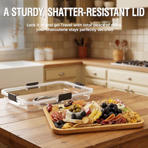 Renmxj Carbonized Charcuterie Board with Lid, Portable Cheese Board Charcuterie Boxes Cutting Boards for Kitchen, House Warming Gifts New Home, Gifts for Women (Carbonized Bamboo, 6 Compartments) - color: Carbonized Bamboo, size: 6 Compartments