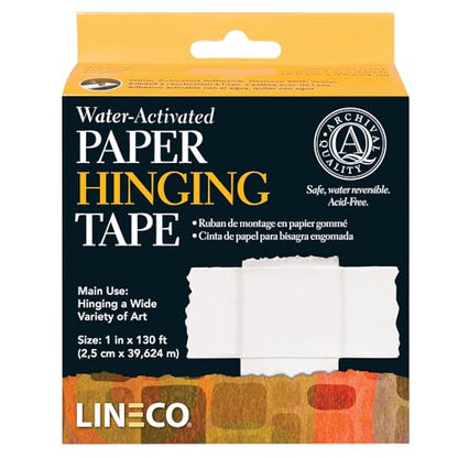 Lineco, Archival Water Activated Paper Hinging Tape, Acid-Free with Neutral pH, for Hinging Art Photo Matboard, 1 Inch x 130 Feet, Pack of 1 - size: Pack of 1