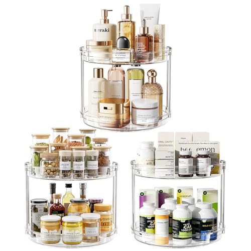 LAMU 3 Pack 10.6'' 2-Tier Lazy Susan Turntable Organizer Rotating Spice Rack Organization for Cabinet, Kitchen, Pantry, Countertop, Bathroom, Vanity, Makeup Organizer, Clear - color: Clear, size: 10.6in 3 Pack