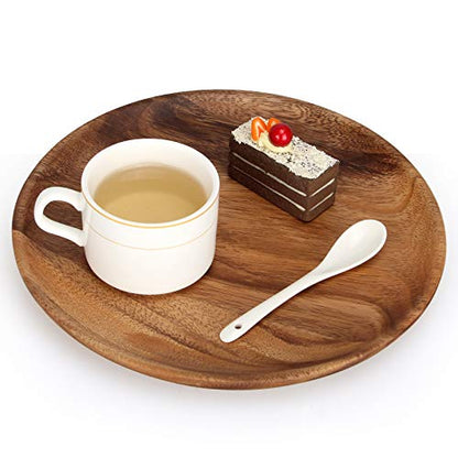 2 Pcs 10 Inch Acacia Wood Dinner Plates Set for Eating Wooden Round Charcuterie Boards Kitchen Serving Platters for Food Dishes Cheese Tray Dessert Salad Plate Wood Charger Plates Decorative Trays - size: 10 Inch