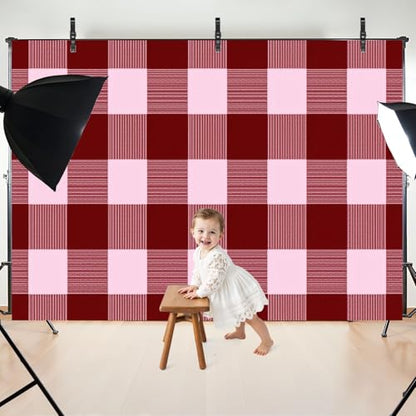 5x7ft Photography Backdrop Red Pink Gingham Plaid Striped Accents Photo Backdrop Photography Background for Photoshoot Portrait Video Party Photo Studio Prop Booth - color: Color7