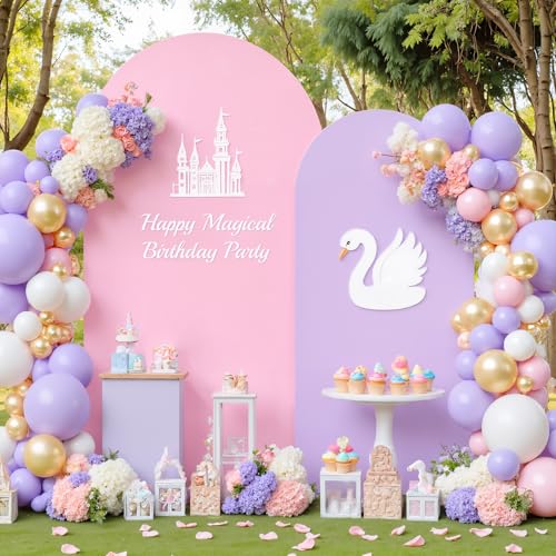Arch Backdrop Cover Set of 2 Pink Purple Double-Sided Wedding Arch Covers Spandex Backdrop Stand Cover for Birthday Party Bridal Baby Shower Banquet Decoration 6FT 7.2FT - color: Purple Pink