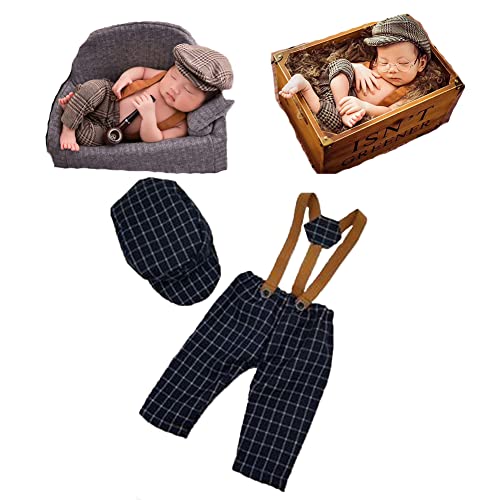 Infant Newborn Photo Outfits Props Baby Photography Crochet Romper Hat Set Monthly Boy Girl Photo Shoot Knitted Berets - color: 3 Blue