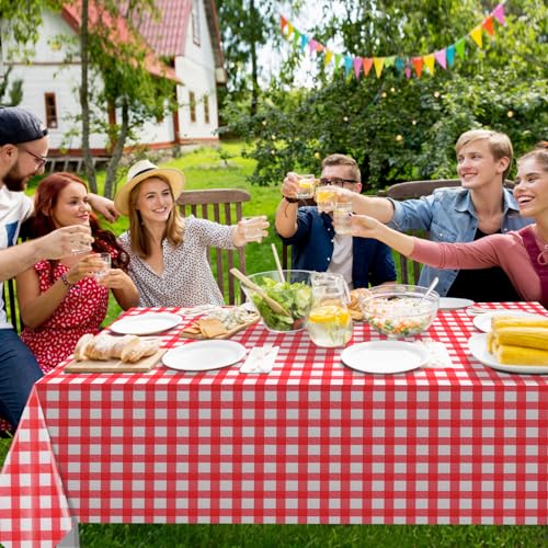 12 Pack Red and White Plastic Checkered Tablecloth, Premium Decorative Disposable Red Gingham Plaid Table Cloths for Parties, Rectangle Party Table Cover for Picnic Farm Birthday Wedding, 54x108 Inch - color: Red Checkered, size: 54"x108"-12 Pack