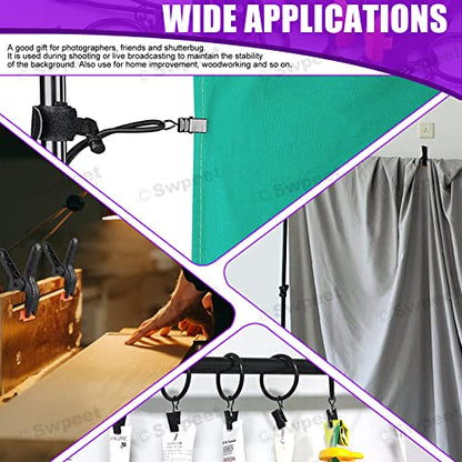 Swpeet 22Pcs Photography Backdrop Clips Clamps Assorments Kit, 10Pcs Curtain Rings with Clips, 6Pcs Backdrop Spring Clamps and 6Pcs Leather Background Clips Holder - size: NO.1 Backdrop Clips Clamps