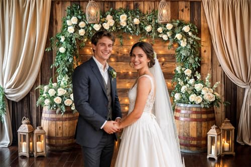 6X4ft Wooden Wedding Backdrop Vintage Country Floral Barn Door Photography Background for Bridal Shower Anniversary Western Rustic Plank Birthday Party Decor Photo Studio Props Wall Decor Banner - color: Brown, size: 6X4FT