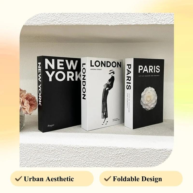 Modern Foldable Fake Book Set, 3 Counts, City Theme Design, Photography Prop, Soft Fabric Material, Ideal for Home Decoration, Creative Modern Decoration