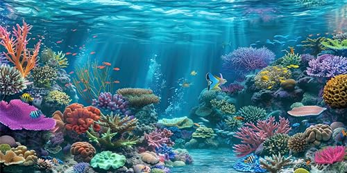 iTapnoom Ocean Floor Aquarium Background, Underwater Tropical Fish Coral Reef Aquatic Nature Plant Fish Tank Backdrop Decor, Polyester Fabric with 6 EVA Double-Sided Tapes 48x24 inches/120x60cm - color: Blue, size: 48"L x 24"W