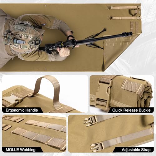 ONETIGRIS Shooting Mat - Roll-up Shooting Mat Prone Shooter Mats Tactical Shooting Blanket Mat for Range Shooting Hunting (Non-Padded - Brown)