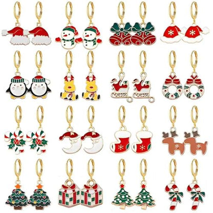 16 Pairs Christmas Reindeer Santa Hoop Earrings for Women Unique Winter Xmas Tree Snowflake Bow Bell Snowman Penguin Earrings Christmas New Year Jewelry Gifts - style: Gift