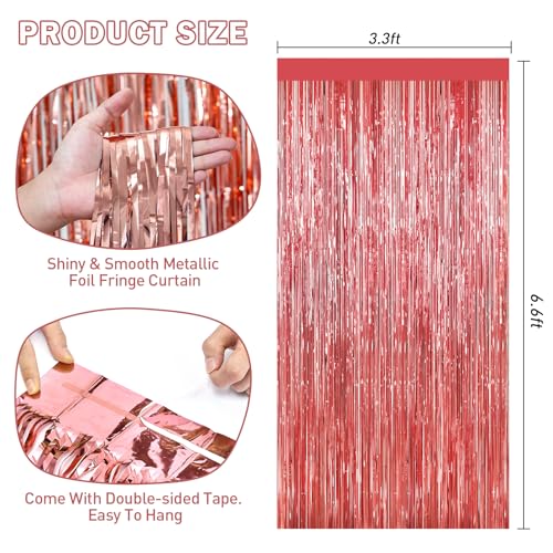 Rose Gold Tinsel Backdrop Foil Fringe Curtains - 2 Packs Door Streamers Backdrop for Birthday Door Decorations, Party Supplies for Bachelorette, Graduation, Christmas, Disco Decor - color: Rose Gold